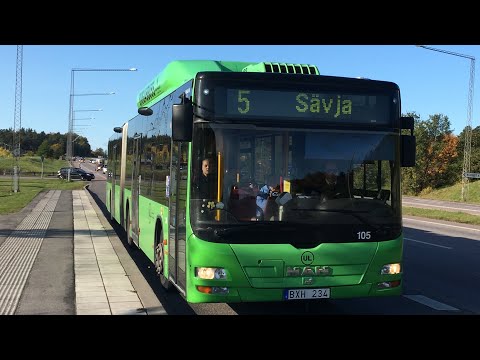 Bus ride line 5 from Flogsta Centrum to Vaksalagatan.