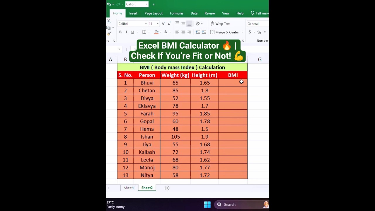 Excel BMI Calculator Formula 2025 | Find If You’re Fit or Not! 💪📊 #tipsandtricks