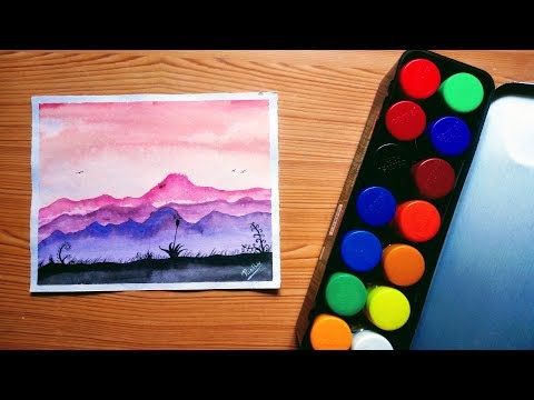 Beautiful Mountains Scenery from Watercolor