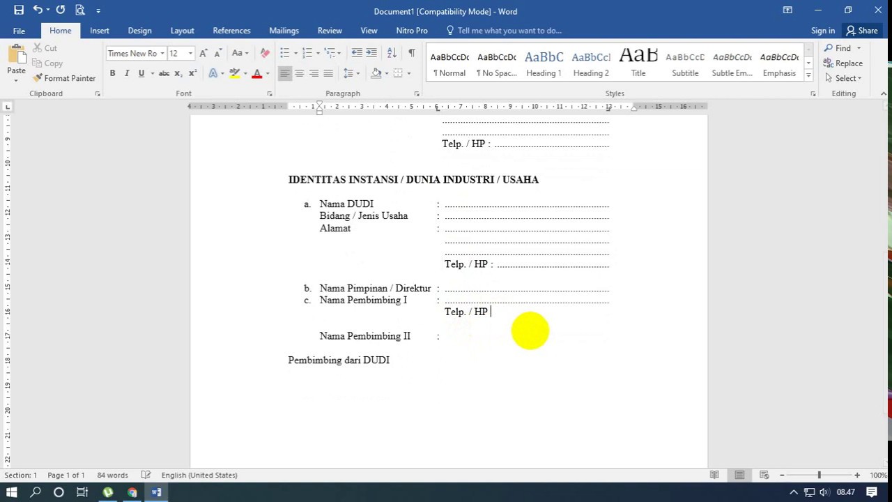 Cara Membuat Form Biodata Siswa Yang Ada Titik-titiknya
