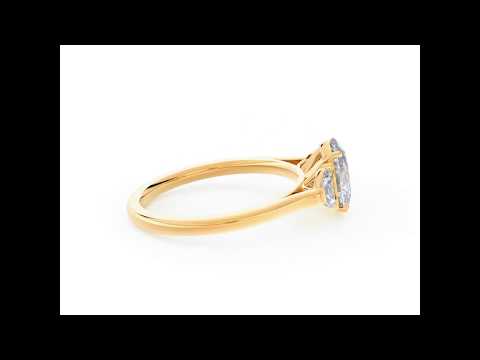 Yellow Gold Oval Brilliant with Half-Moon Side Stone Diamond Ring
