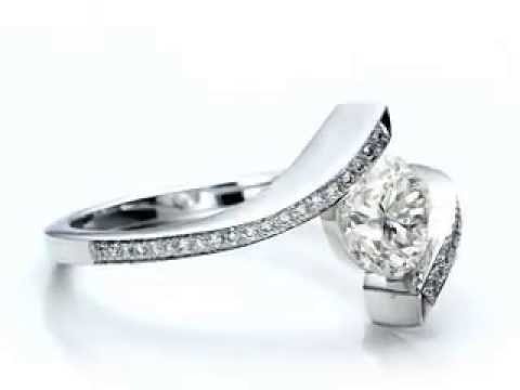 Contemporary Tension Set Pave Diamond Engagement Ring
