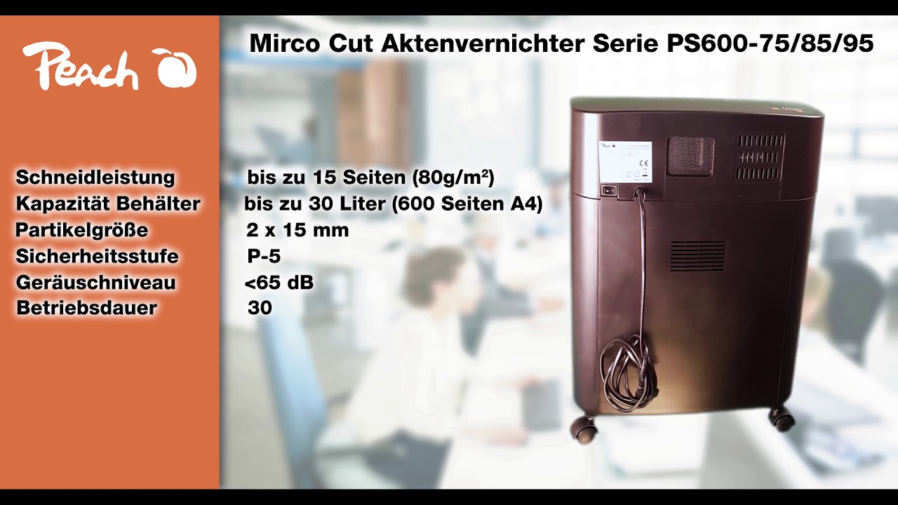Peach Bürogeräte Aktenvernichter Micro Cut PS600-95 P-5, 15 Seiten