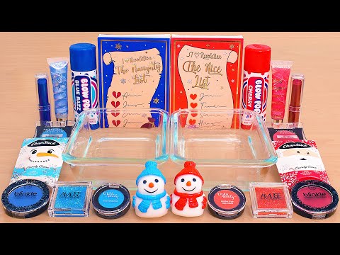 Naughty vs Nice Christmas Slime - Mixing Makeup Eyeshadow Into Slime ASMR