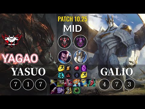 JDG Yagao Yasuo vs Galio Mid - KR Patch 10.25