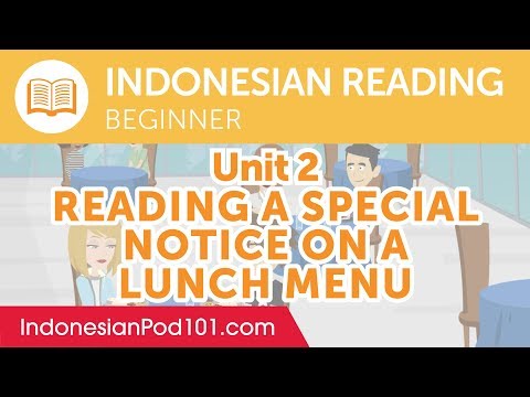 Indonesian Beginner Reading Practice - Reading a Special Notice on a Lunch Menu