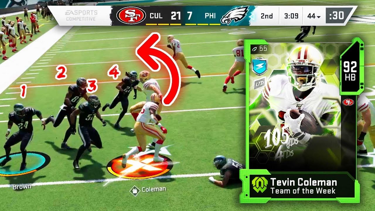 TOTW TEVIN COLEMAN IS TOO FAST TO BE TACKLED! 92 SPEED - Madden 20 Ultimate Team