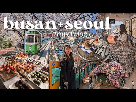 Busan + Seoul Vlog // sky capsule, cherry blossoms, BTS cafe, kpop shopping, exploring Gangnam 🌸