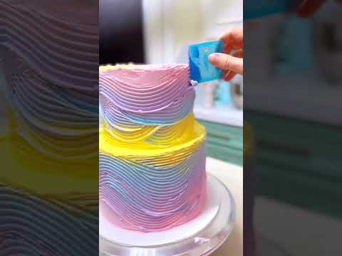 Create Texture with a mini cake comb. All buttercream icing Cake