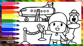 Desenhar e Colorir Pocoyo e Pato em um Aeroporto 👶🦆🛫 Desenhos para Crianças