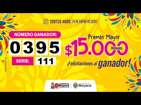 En Vivo | Lotería de Boyacá Sorteo 4608, enero 24 de 2026