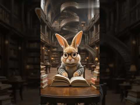 Golden Fluffy Bunny Librarian | Enchanting Library Magic & Adorable Book Organization