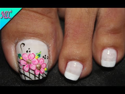 DISEÑO DE UÑAS PARA PIES FLORES Y FRANCÉS – FRENCH NAIL ART – FLOWERS NAIL ART – NLC