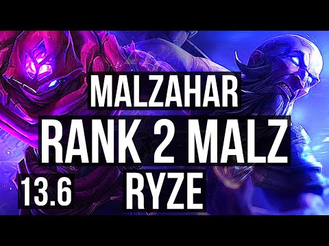 MALZAHAR vs RYZE (MID) | Rank 2 Malz, 2.7M mastery, 7/3/12, 400+ games | TR Challenger | 13.6