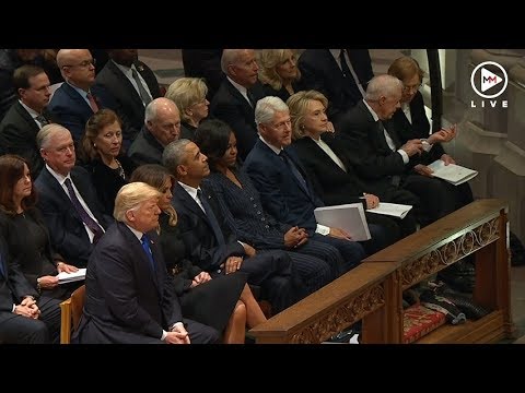 That awkward moment between the Obamas and Trumps at the Bush funeral