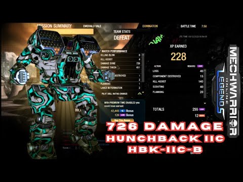 Mechwarrior Online: Hunchback IIC HBK-IIC-B - 726 Damage at Emerald Vale