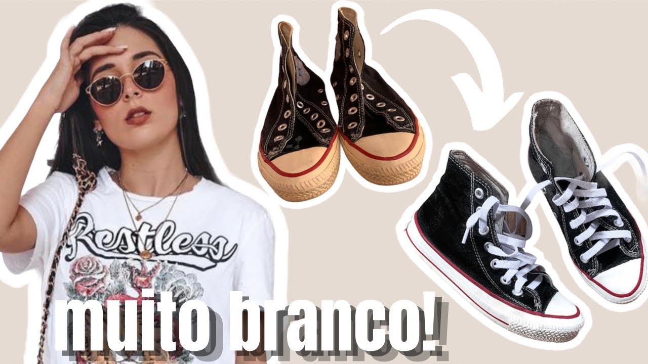 COMO LIMPAR TÊNIS encardido/amarelado! | clareia borracha, couro ou plástico!