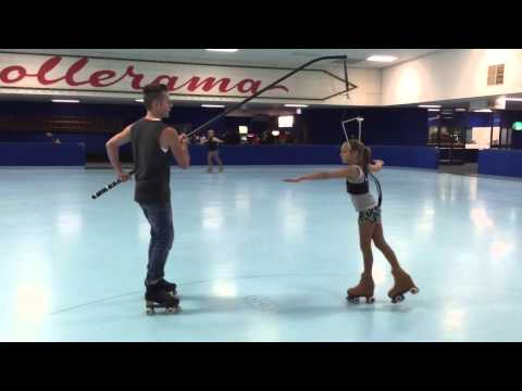 11yr old double axel & triple salchow roller figure skating on harness