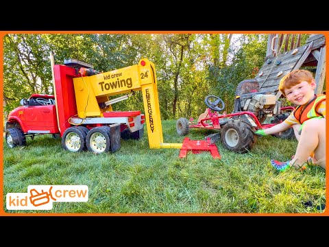 Tow truck emergencies with dad’s go kart, mom’s Gator, and engine repair. Educational | Kid Crew