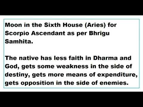 moon in 6th House for scorpio Ascendant as per Bhrigu Samhita