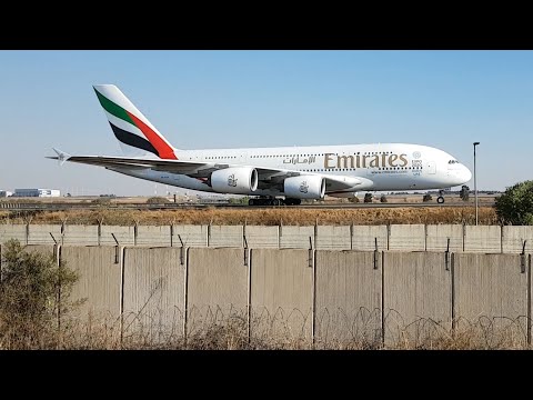 Emirates Airbus A380-800 at OR Tambo Int on taxiway H