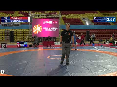 Round 1 FS - 130 kg: K. PENCARSKI (POL) v. A. UXUMBAYEV (KAZ)