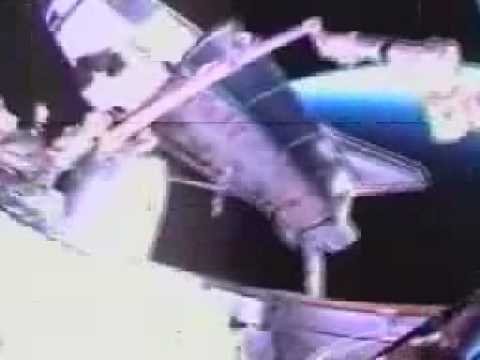 Spacewalker's view of Space Shuttle Atlantis during International Space Station EVA