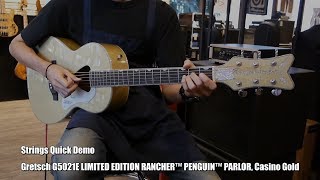 Video thumbnail for Strings Quick Demo : Gretsch G5021E LIMITED EDITION RANCHER™ PENGUIN™ PARLOR, Casino Gold by Strings Shop