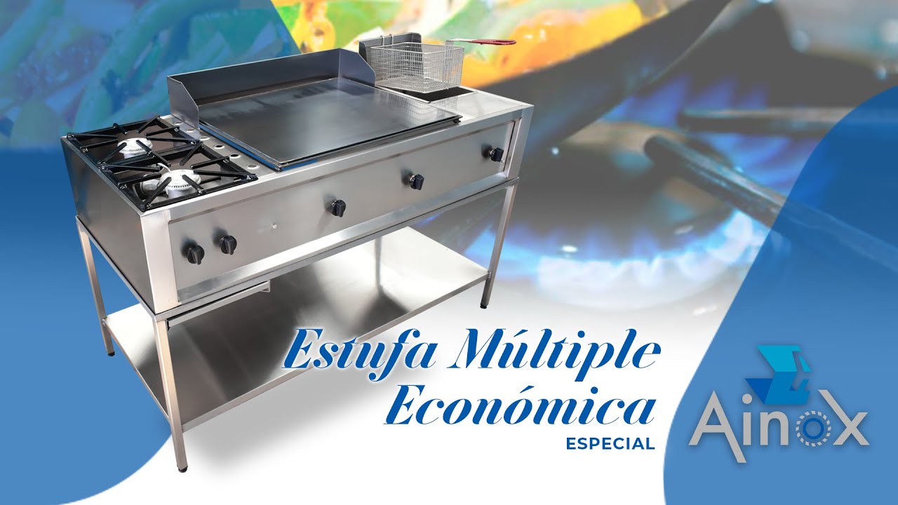 Estufa Multiple Económica con 2 parrillas-Plancha-Freidora