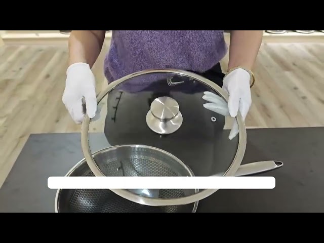 مقلاة استيل مدور غطاء زجاج بيد طويل استيل 28 سم