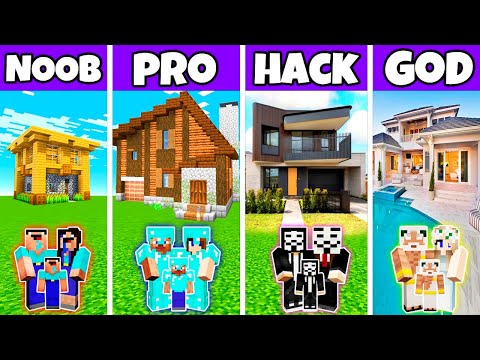 Noobas - Minecraft - Minecraft Battle: Family Exclusive Modern House Build Challenge - Noob Vs Pro Vs Hacker Vs God
