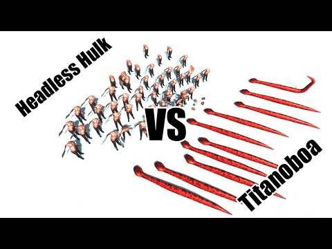 50  Giant Strong Headless Hulk VS 10 Titanoboa Until ARBS | Animal Revolt Battle Simulator