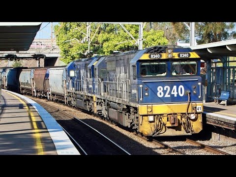 Mixed freight train led by 8240 8173 8217 Pacific National locomotives - Parramatta Sydney NSW