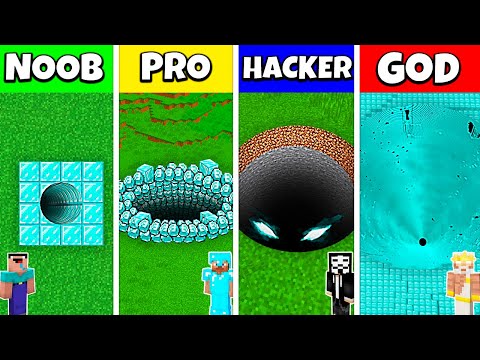 Diamond Tunnel Pit Build Challenge - Minecraft Battle NOOB vs PRO vs HACKER vs GOD
