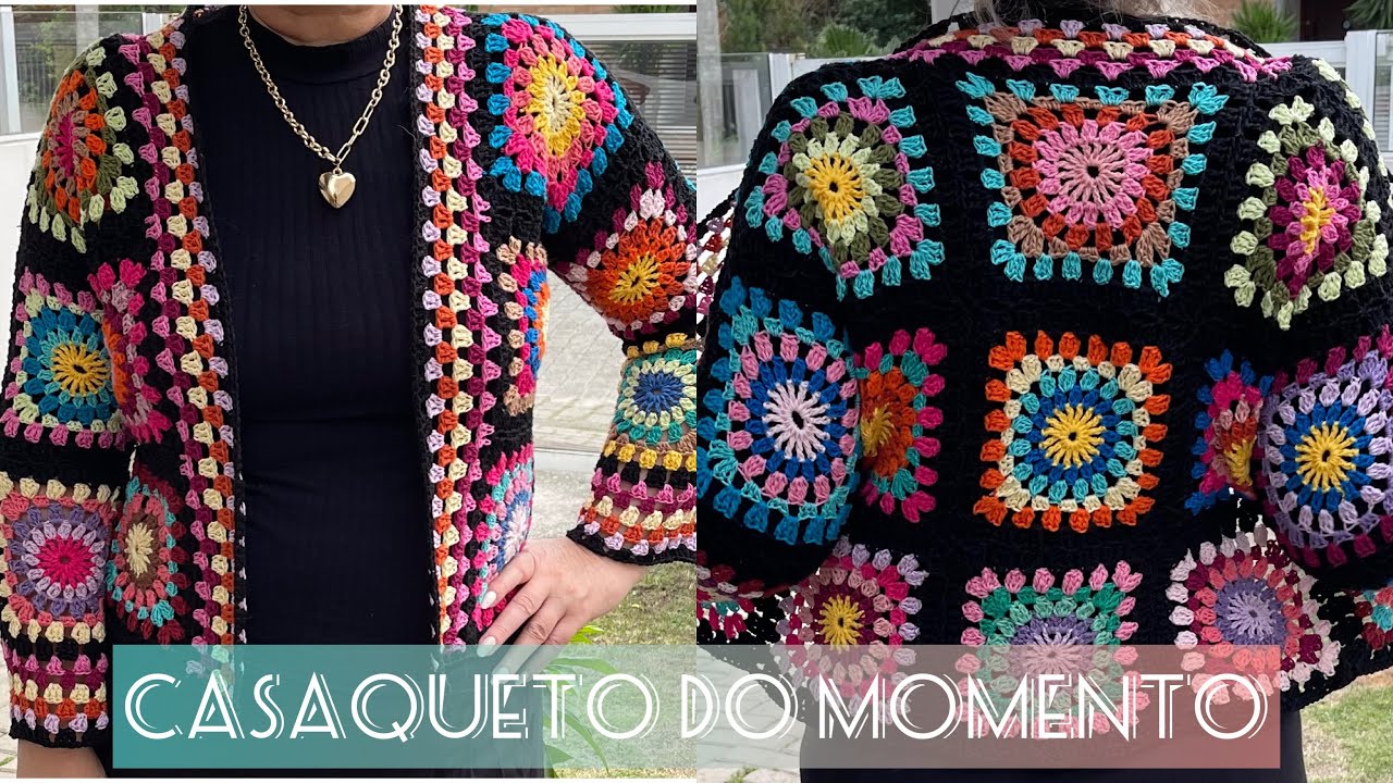 CASAQUETO DE SQUARES EM CROCHÊ - TUTORIAL PARA INICIANTES - por KATIA MISSAU