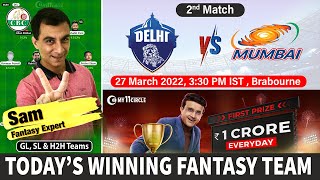 MI VS DC | IPL Match2 | Win Mega League, GL, Head2Head Team | Today’s Winning Team | Pitch Report