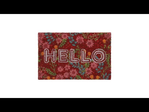 Paillasson coco Hello avec fleurs Rose foncé - Rouge - Blanc - Fibres naturelles - Matière plastique - 60 x 2 x 40 cm