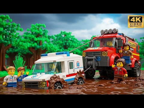 LEGO City Ambulance Stuck in Mud! Off-Road Rescue 🚑🚜
