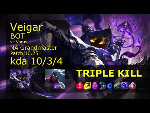 Veigar Bot vs Varus - NA Grandmaster 10/3/4 Patch 10.25 Gameplay