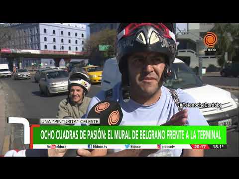 "Hinchas de Belgrano pintaron un mural de ocho cuadras frente a la Terminal" Barra: Los Piratas Celestes de Alberdi &bull; Club: Belgrano