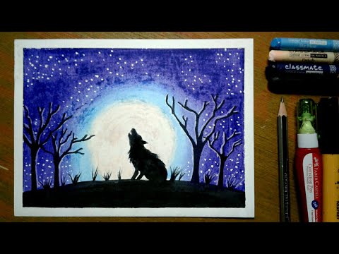 How to draw Howling wolf & the moonlight scenery || Easy Drawing For Beginners