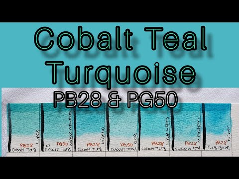 Cobalt Teal/ Turquoise Swatches Qor/Mijello/Lukas/Winsor & Newton/White Nights/M.graham/Turner