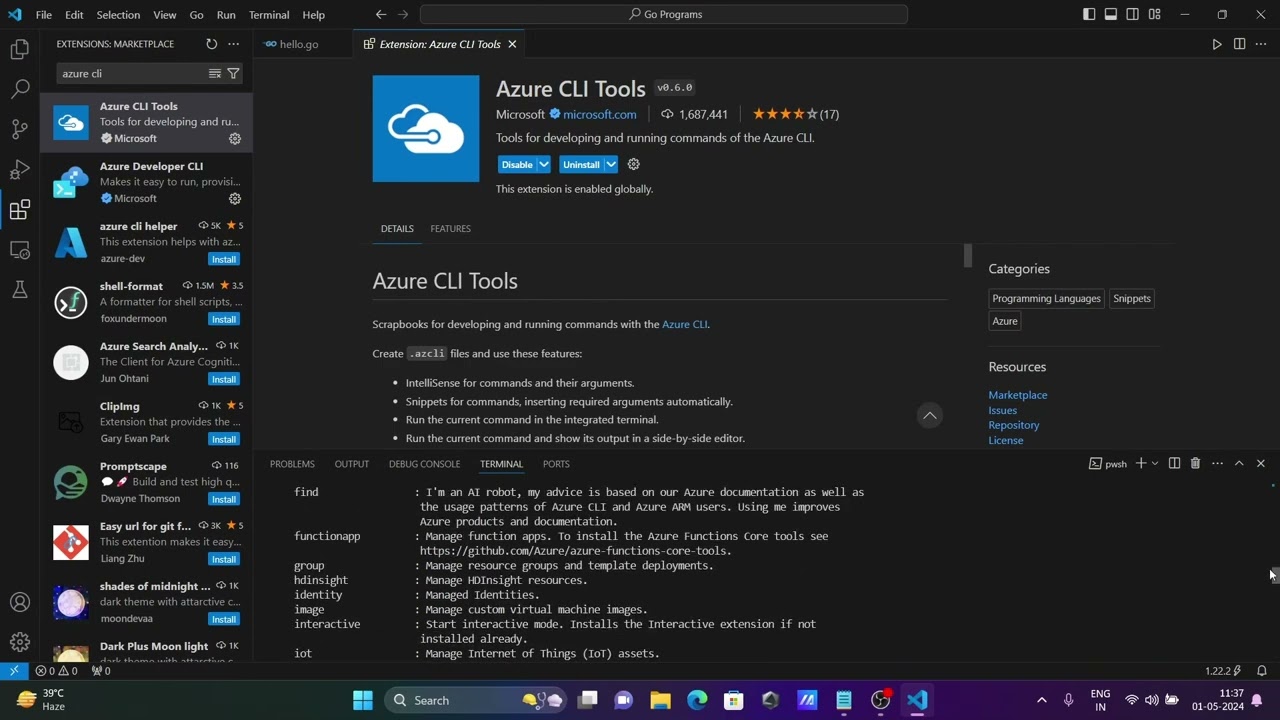 How to install azure cli in vscode