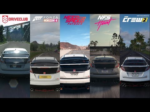 DriveClub vs FH4 vs NFS Payback vs NFS Heat vs The Crew 2 - Honda Civic Type-R Sound Comparison