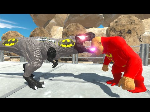 RED SUPERMAN GORO VS BATMAN T-REX DEATH FALL - Animal Revolt Battle Simulator