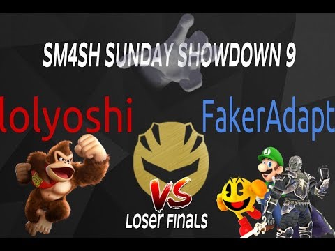 WB Smash Showdown Sundays 9 Loser Finals lolyoshi (DK) vs FakerAdapt (Pac Man, Ganondorf, Random)
