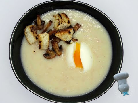Recette de velouté d'oignons doux, crème de châtaignes et oeuf mollet