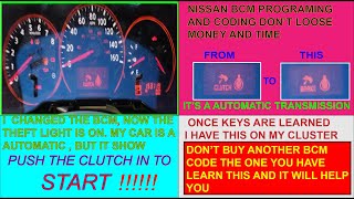 Nissan BCM replacement: Coding the BCM and program keys. How to switch from manual to Auto Trans.