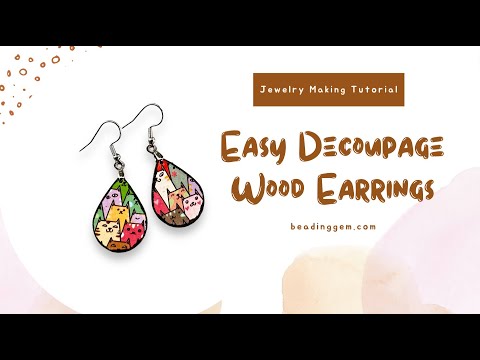 Easy Decoupage Wood Earrings Tutorial Uses Origami Paper, Wood Stain Markers and Mod Podge