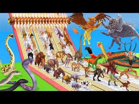 Dinosaurs vs Animals vs Reptiles Be Fast and Run Away from Lava Spike Roller - Animal Revolt Battle